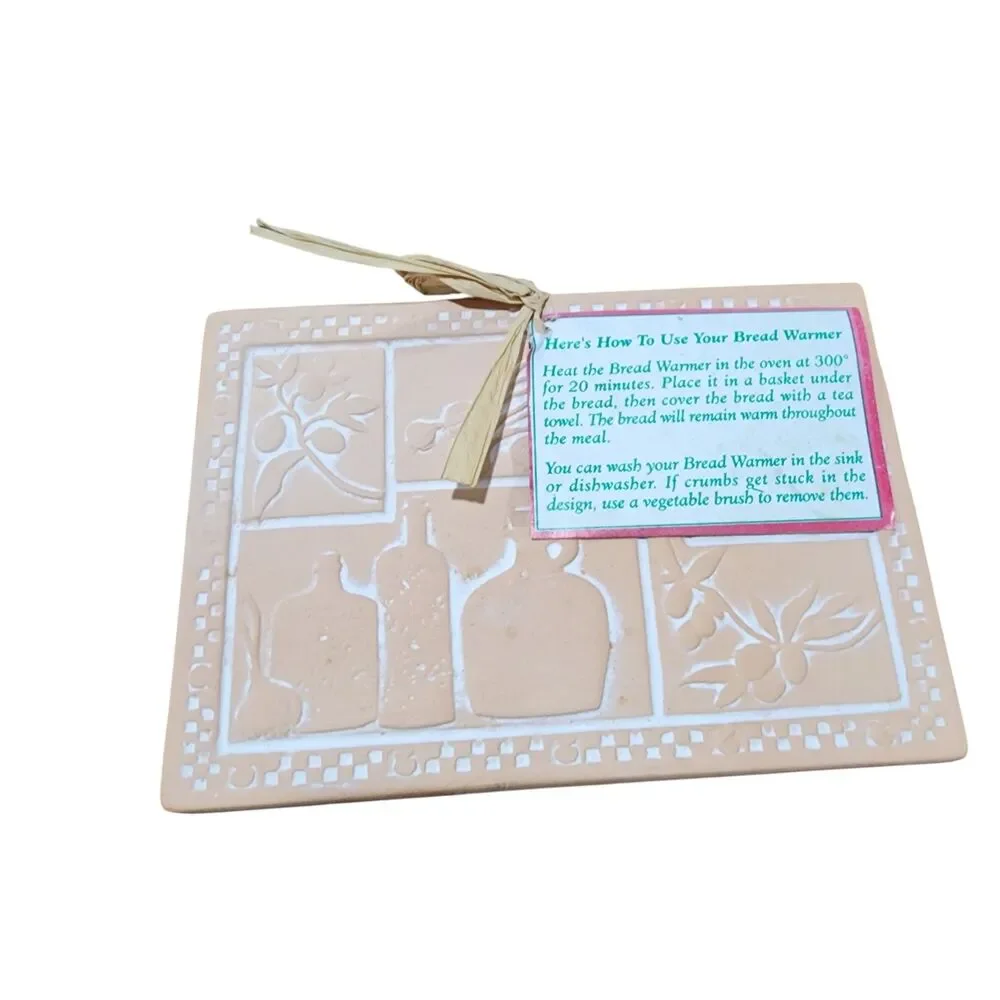 Terra Cotta Bread Warmer Tile Embossed Kitchen Table Server w/‎ Box